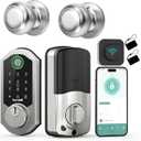 WiFi Smart Lock Knob Set, Hornbill Keypad Deadbolt Lock with Digtal Code Fingerprint Fobs Remote Control, Compatible with Alexa for Home, Apartments, Airbnb