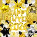 2026 New Years Eve Party Supplies, Happy New Year Decorations 2026, New Years Eve Decorations with Gold Happy New Year 2026 Foil Balloons, Fringe Curtain for NYE Decorations 2026