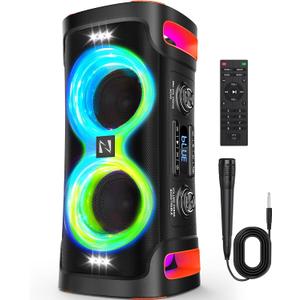 Portable Bluetooth Speaker with 1 Microphone, 300W Peak Karaoke Machine Powerful Loud Sound Deep Bass Wireless Subwoofer, 15H Battery Life Fast Charging, Speaker for Party, Outdoor, Beach, Home System