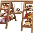 3 Tier Ladder Wooden Cupcake Stand Set with Swing, Removable Trays and Foldable Decorative Tray, Dessert Table Display Set, Platter Tray for Food Display at Party, Baby Shower, Wedding, Large
