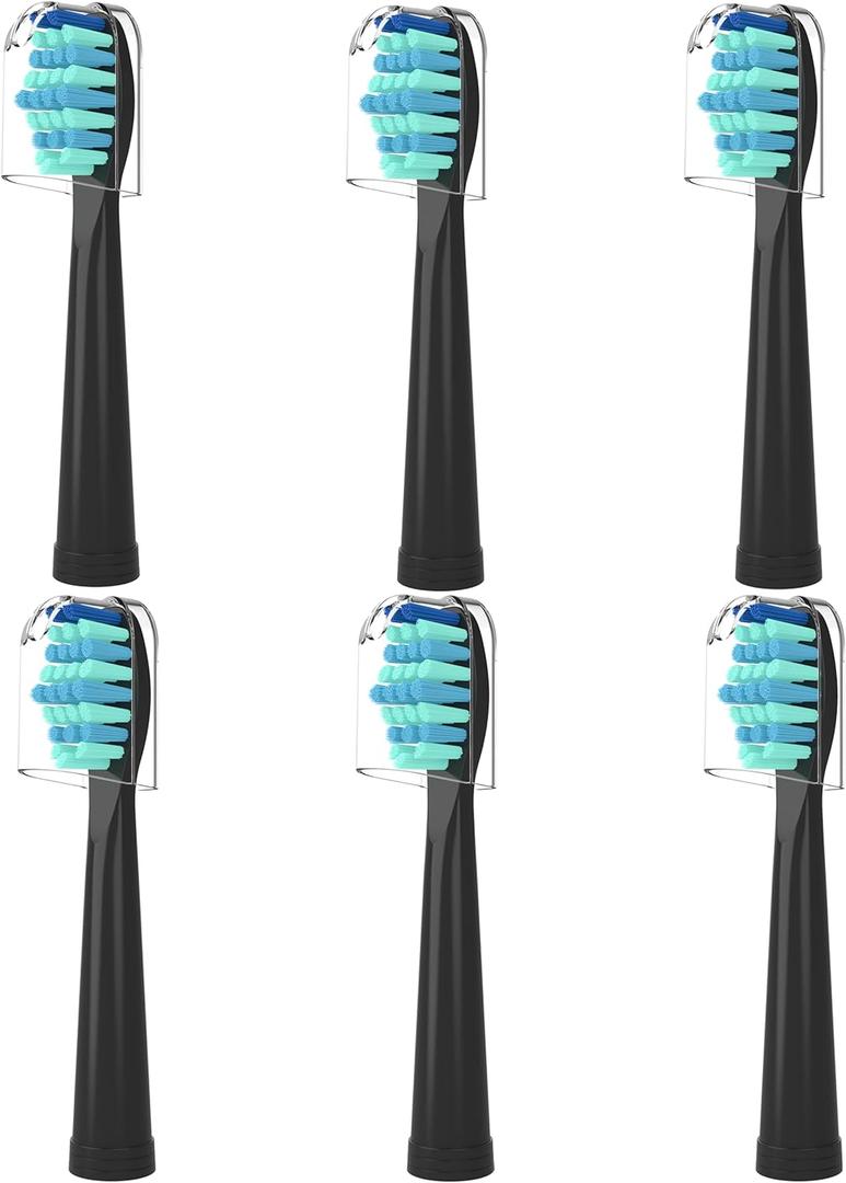 Toothbrush Heads for FairyWill, Replacement Brush Heads for Fairy Will, Electric Toothbrush Replacement Heads for Fairywill FW-507/508/551/515/917/959, FW-D1/D3/D7/D8 (6 Count (Pack of 1), Black)