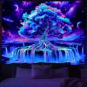 Obsecolors Blacklight Tree of Life Tapestry UV Reactive Waterfall Tapestry Galaxy Space Aesthetic Tree Wall Tapestries Colorful Starry Sky Tapestries Wall Hanging for Bedroom, Size: 59.3"L x 39.3"W