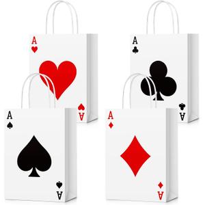 Trandraft 16 Pcs Casino Party Favor Gift Bags with Handles Casino Theme Supplies 8.3 x 5.9 x 3.2 Poker Goody Treat Paper Bags for Birthday Party Decor(Classic Style)