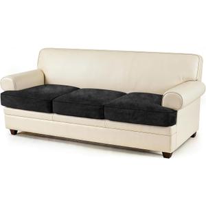 Soft Leather 3 Pieces T Cushion Sofa Slipcovers Skin-Friendly T Cushion Couch Cover Pets Friendly T-Shaped Couch Cushions Covers Luxurious PU Leather 3 Individual Cushios Sofa Covers Black