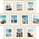 DecorUhome 8x10 Picture Frame Set Of 10, Display Photos 5x7 with Mat or 8x10 Unmatted for Picture Frames Collage Wall Decor, Natural