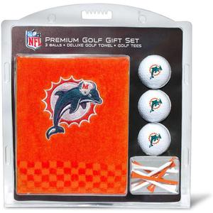 Team Golf NFL Miami Dolphins Gift Set: Embroidered Golf Towel, 3 Golf Balls, and 14 Golf Tees 2-3/4" Regulation, Tri-Fold Towel 16" x 22" & 100% Cotton
