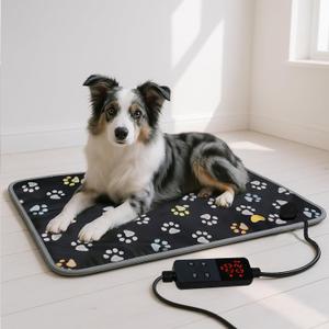 furrybaby Large Dog Heating Pad, Pet Heating Pad for Dogs Indoor, Waterproof Pet Heated Mat with Durable Anti-Bite Tube Indoor for Puppies Dogs Cats (1 Pack Black, 47 * 30 in, Temp Adjustable)