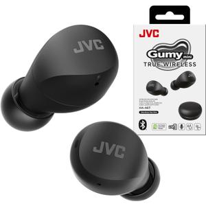 JVC Compact and Lightweight Gumy Mini True Wireless Earbuds Headphones, Long Battery Life (up to 23 Hours), Sound with Neodymium Magnet Driver, Water Resistance (IPX4) - HAA6TB (Black)
