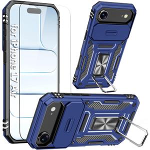 Case Compatible with 17 Air iPhone Phone Case with Kickstand Ring Holder & HD Screen Protector, with Camera Cover, with Magnet Car Mount Function, for iPhone Air (Navy Blue)