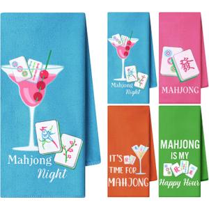 Newwiee 4 Pcs Mahjong Cocktail Dish Towels Gifts for Women 16 x 24 Inches Funny Kitchen Napkins Decorative Hand Tea Towel Mahjong Lover Gifts for Kitchen Bathroom Decor(Colorful)
