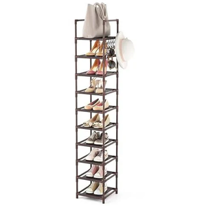 LANTEFUL Tall Shoe Rack 10Tier Narrow Shoe Shelf Storage for 1015 Pairs Shoe and Boot, Sturdy Shoe Storage Space Saving Corner Shoe Rack Organizer for Closet, Entryway, Living Room, Brown
