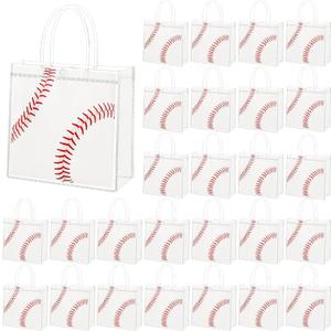 MIMIND 30 Pieces Baseball Gift Bags Baseball Party Favor Goodie Bag with Handles 8 x 8 x 3.15 Inch, Clear PVC Bags Sport Theme Treat Bag for Sports Team Birthday Holiday Party Supplies