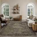 Bavni Washable Rugs 8x10 Area Rug for Living Room Bedroom, Print Vintage Aesthetic Chenille Carpet Rug, Ultra-Thin Low Pile Rugs for Dining Room Home Office with Non Slip Backing, Sage