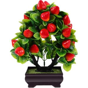 Artificial Potted Strawberry Plant Realistic Faux Bonsai Decoration 9.45In Indoor Tabletop Greenery Home Office Decor 2Pcs