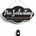13"x7" No Soliciting Sign for Front Door, Rustic Wooden Hanging Plaque for Business & Store, Embossed Letters, Bold & Effective Message to Keep Solicitors Away (Black)