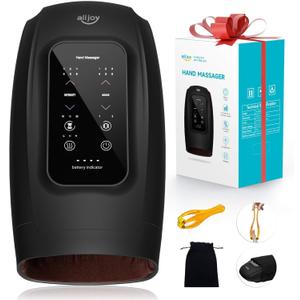 ALLJOY Hand Massager for Arthritis and Carpal Tunnel Relief, Touchscreen Cordless Hand Massager with Vibration and Heat, 6 Levels Pressure Point Therapy, Gifts for Women/Men (Black)