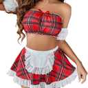 Avidlove Sexy Maid Lingerie for Women Cosplay Lingerie Set Contrast Lace Maid Costume Set(5pack) (L)