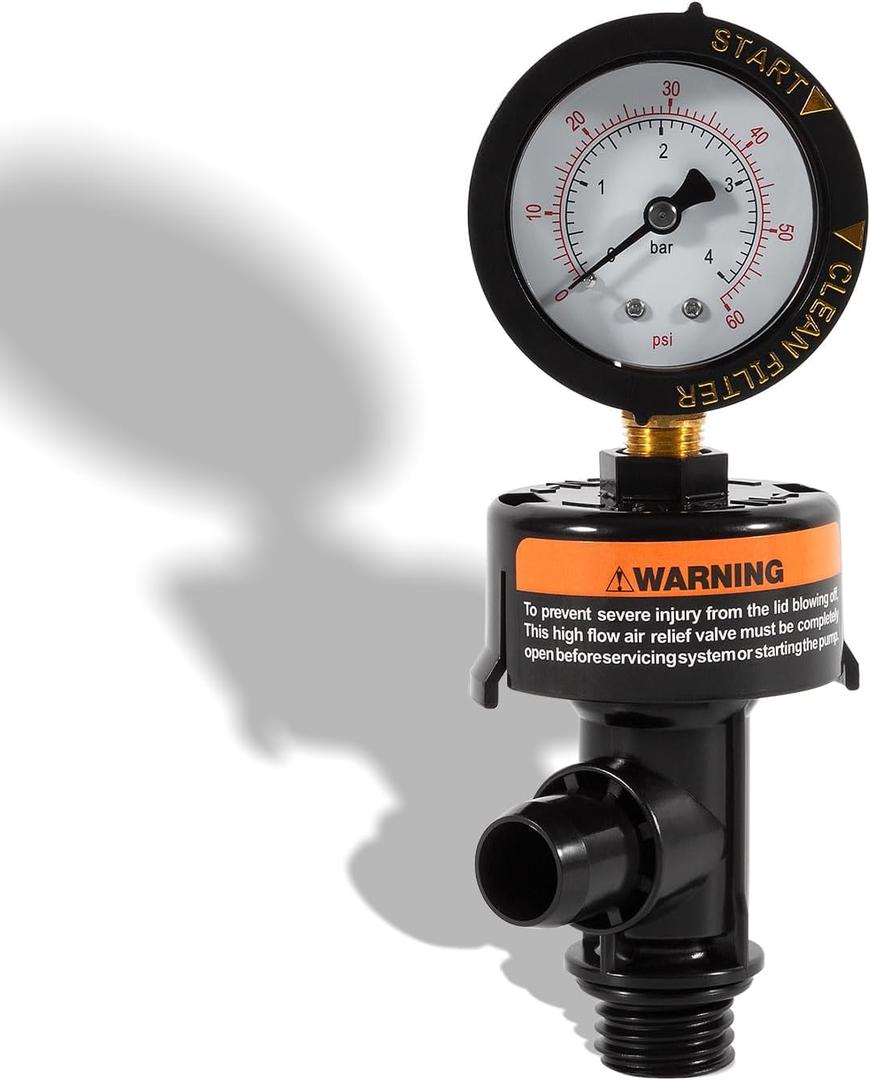 98209800 High Flow Manual Relief Valve/Air Relief Manual Valve Assembly with Pressure Gauge, Replacement for Pool and Spa Filter (1 PACK-98209800)