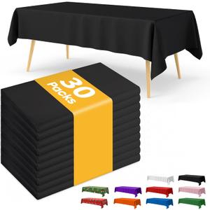 Black Plastic Table Cloth - 30 Pack 54"  108" Rectangle Disposable Tablecloths for 6FT Tables, Waterproof Table Cover for Party, Holiday & Gathering Use