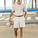 JEMLDL Men's Cotton Linen Shorts 7.5" Casual Pleated Summer Vacation Beach Elastic Waist Shorts with Pockets (White, M)