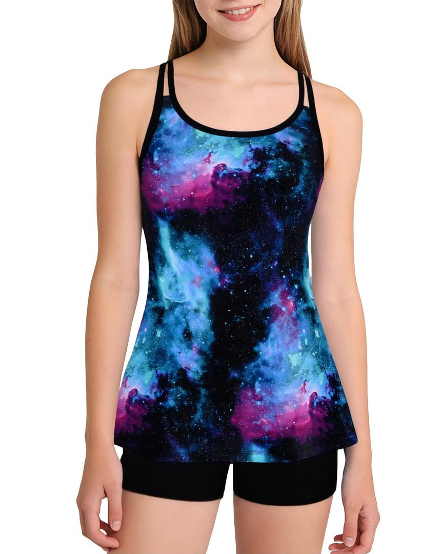 Tankini Swimsuits for Girls Flowy Tank Tops with Shorts 2 Piece Bathing Suits for Teens Girl, Dark Blue 15-16 Years