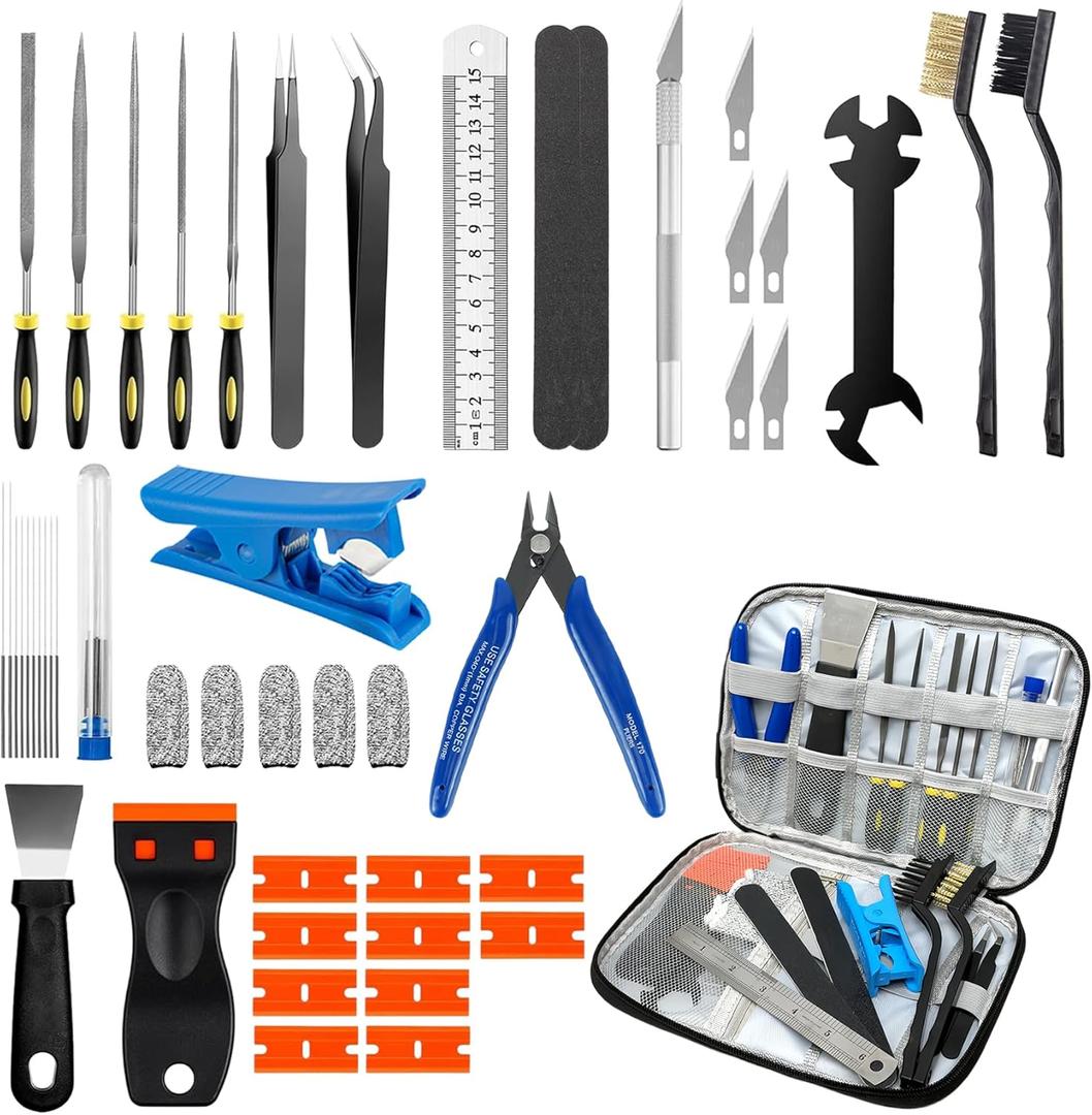 50pcs 3D Printer Tool Kit & Accessories Nozzle Cleaning Tools, Scrapers, Files, Wire Cutter, Craft Knife, Tube Cutter, Wrench & Tweezers Complete Starter Kit with Tool Bag for Cleaning & Finishing