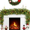 6.5FT Christmas Garland with Lights & Timer,Realistic Green Cedar Garland Battery Operated with Pinecones,Red Berry,Lush Pine Needle Cypress Garland for Mantle,Table,Fireplace,Stairs Railing,Door