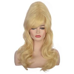 Women Blonde Beehive Wig Long Curly Wavy Bouffant Heat Resistant Synthetic Hair wigs for Womens Vintage Costume Cosplay Halloween Party