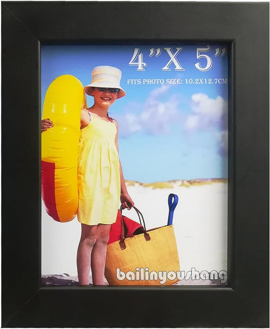 4 x 5 picture frame - 5 x 4 Wooden Photo Frame - Made of Real Wood With plexiglass Photo Protection - Ready For Wall Hanging And Table Standing Display (Black)
