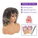 YEAME Curly Wigs for White Women - Kinky Curly Afro Wig with Bangs Ombre Gray Color Synthetic Mixed Wigs with 1 Wig Comb and 4pcs Wig Caps