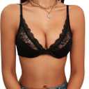 SOLY HUX Women's Sexy Lace Bras Underwire Everyday Bra Comfort Push Up Bralettes (Plain Black), XL