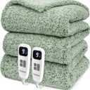 Heated Blanket Electric Blanket Queen - Fast Heating Blanket Throw Dual Control Double Sided Sherpa with 6 Heating Levels & 1-10 Hours Auto Off, Mashine Washable, 84 x 90 Inches, Sage