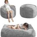MAXYOYO Kids Bean Bag Chair Bed, Convertible Children Chair to Floor Mattress with Filler, Faux Fur Bean Bag Bed Stuffed Child Sofa Couch for Girl Boy Sleeping, Machine Washable Cover, Grey (Standard, Plush Corded - Grey)