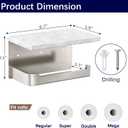 Gypie Toilet Paper Holder with Shelf, Extended Base Wall Mounted, Marble Toilet Roll Holder Brushed Nickel for Bathroom Washroom
