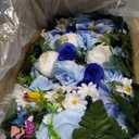 Artificial Headstone Flower Saddle, Cemetery Flowers, Memorial Flowers, Silk Tulip Rose Daisy, Blue, 3 Piece