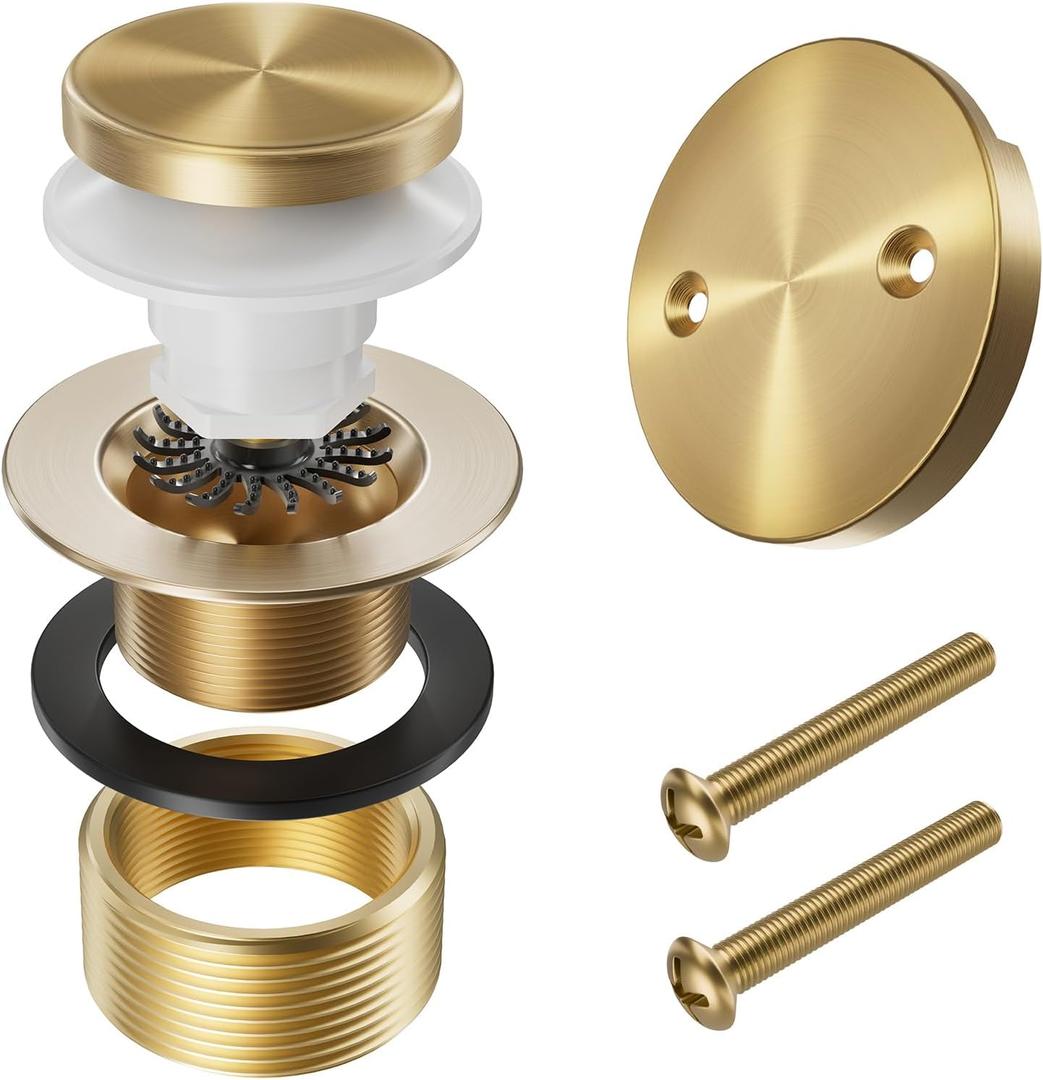 Champagne Bronze Bathtub Drain Stopper and Overflow Kit, Solid Brass Tip-Toe Bath Tub Drain with Hair Catcher - Universal Coarse/Fine Thread, Bathroom Bathtub Plug Replacement, 11.5/16 UNC