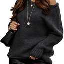 BTFBM Women Casual Long Sleeve Fall Sweaters Crew Neck Solid Color Soft Ribbed Knitted Oversized Pullover Loose Fit Jumper L