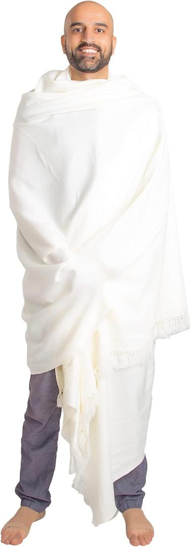 Om Shanti Crafts Meditation Shawl or Meditation Blanket, Shawl/Wrap, Oversize Scarf/Stole. Large. Unisex. (White)