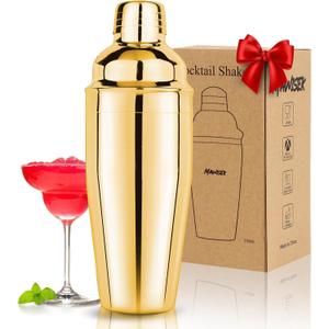 Cocktail Shaker 24oz Martini Shaker Bar Drink Shaker Bar tools with Built-In Strainer for Bartender, Professional 18/8 Stainless Steel Margarita Mixer for Mixed Drinks (Gold) (1pcs)