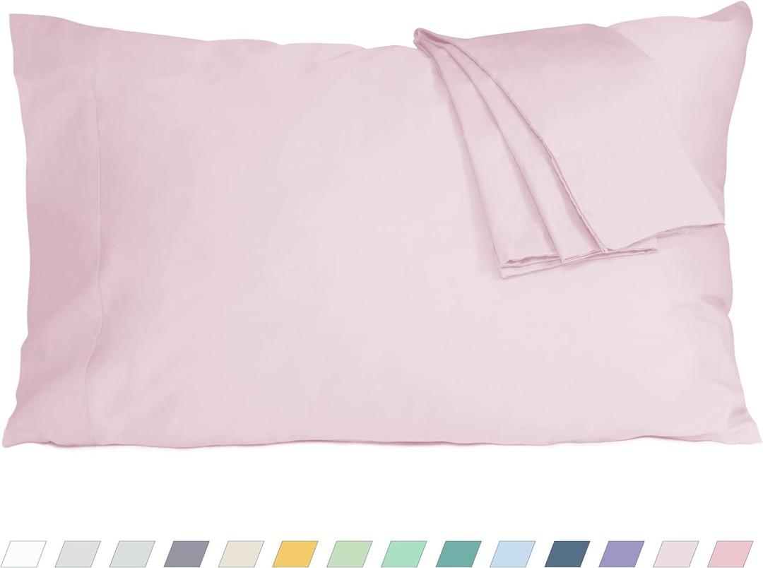 Pillow Cases, Standard Queen Size Cotton Percale Weave Pillowcases, Pre-Shrunk Breathable and Hypoallergenic Pillowcases, Set of 2 (2 Piece Standard/Queen 20 Inch x 30 Inch, Light Pink)