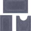 SHACOS Grey Bathroom Rugs Sets 3 Piece, 16"x24" + 20"x32" Non Slip Bath Mat and 20"x24" Toilet Rugs U Shaped Washable, Soft Fluffy Water Absorbent Bath Rugs for Bathroom