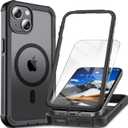 Magnetic for iPhone 15 Case,[Screen Protector] [Compatible with MagSafe][Military Grade Drop Protection][Heavy Duty Protection][Shockproof] 2-Layer Durable Bumper Phone Case 6.1"-Black