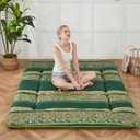 Zelladorra Japanese Floor Mattress, Futon Mattress with Portable Storage Bag and Washable Cover, Roll Up Thick Tatami Mat Suitable for Camping, Guest Room (Bohemian Green, Twin)