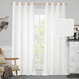 LAMIT White Linen Curtains for Bedroom, 108 Inch Natural Light Filtering Privacy Window Panels Grommet Faux Linen Textured Sheer Drapes for Living Room, For 1 panel, 52 x 108 Inch