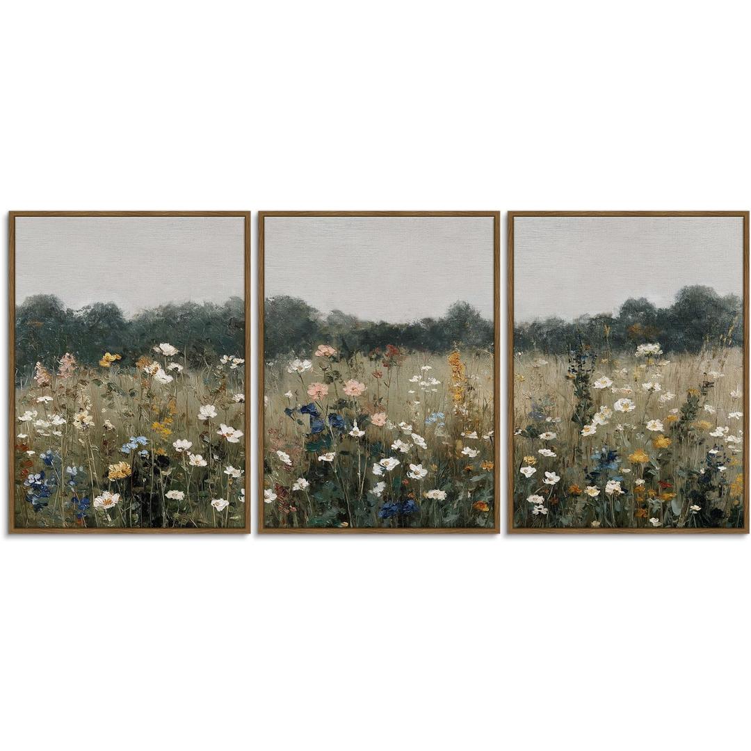 Dark Floral Vintage Peony Wall Art Botanical Canvas Flower Academia Print For Bedroom Living Room, Classical Moody Floral Wall Decor - Framed Set Of 2, 16x24 Inch, Ready to Hang, Meadow Landscape