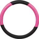 BDK CarXS Diamond Quilt Steering Wheel Cover, Pink Breathable Anti-Slip Protector with Bling Bling Sequin for Women, Fits Most Standard Wheel Sizes 14.5-15 inch