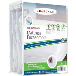 Guardmax Jersey Knitted Short Queen Zippered Mattress Encasement - Waterproof & Bed Bug Proof Mattress Protector - Comfortable, Soft, and Noiseless Zippered Bedding - Dust Mite P0roof (60 x 75 x 12) (White)