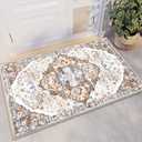 HEBE Washable Area Rug - 2'x3' Non Slip Soft Distressed Medallion Bedroom Boho Living Room Accent Throw Vintage Entry Floor Carpet for Dining Room Bathroom Entryway (Brown/Beige)