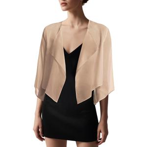 Urban CoCo Women's Chiffon Shrug Cardigan Open Front 3/4 Sleeve Drape Irregular Hem Bolero Summer Cover Up (Large, Khaki)