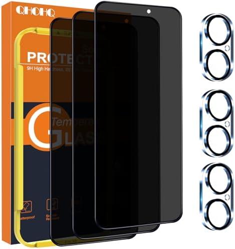 QHOHQ for iPhone 16 Privacy Screen Protector + Camera Lens Protector, [Military Grade Shatterproof], Top 9H+ Anti Spy Glass, Full Edge Coverage, Ultra Durable, with Easy Installation Tool [15+15 Pack]